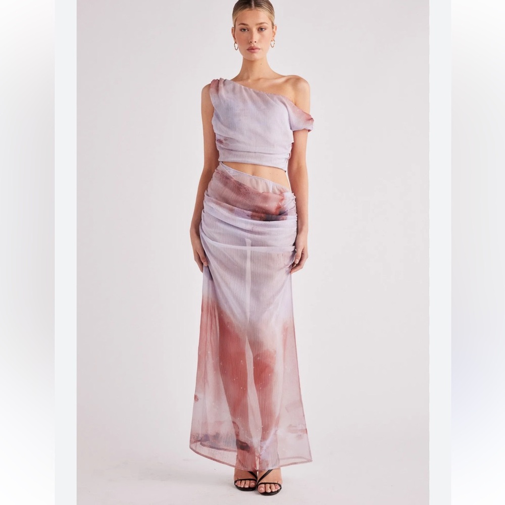 SNDYS. Women’s XS KILEE Sheer Purple White Ombré Cutout Maxi Dress  NEW